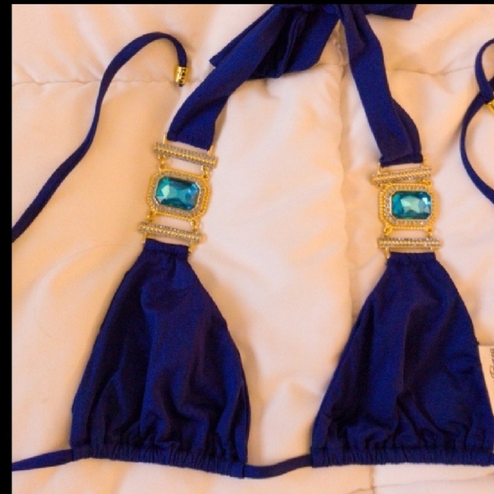 NWT BEACH BUNNY NAVY MATERIAL GIRL BLING TOP XS - Picture 2 of 2